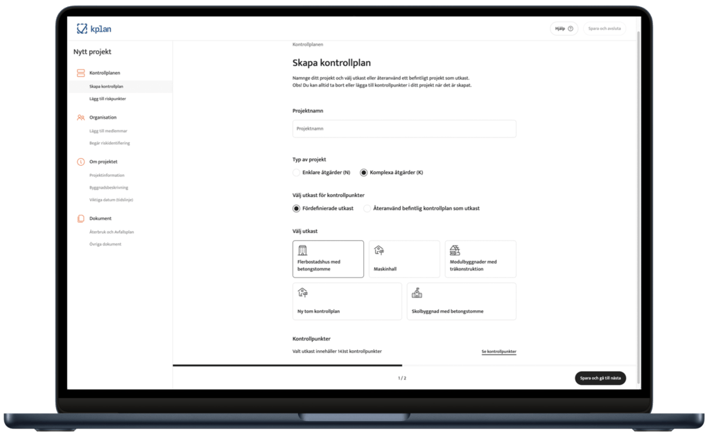 Välj utkast till en kvalificerad digital kontrollplan